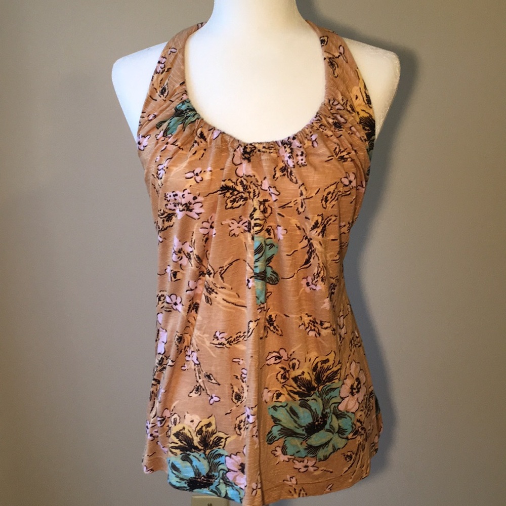 UO Kimchi Blue tan & blue floral halter tank